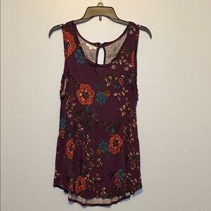 Maurices Floral Tank Top - Burgundy and Teal